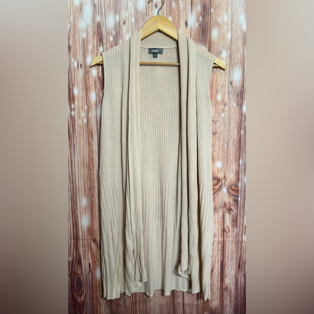 Neiman Marcus Open Front Cardigan Split Hem Small Beige